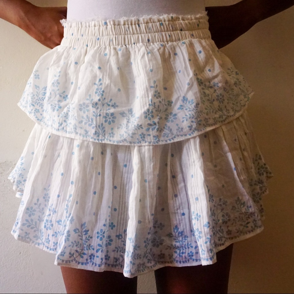 LoveShackFancy White Ruffle Polka Dot Miniskirt